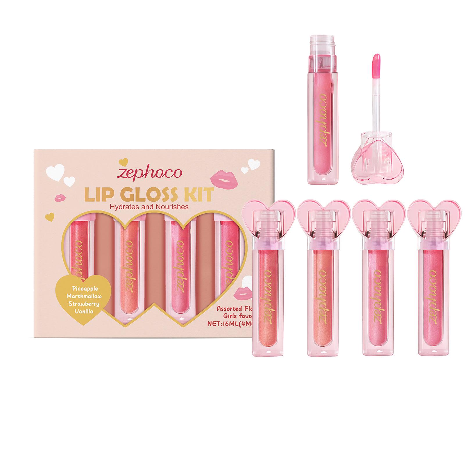 Zephoco Sweetheart Lip Glaze Set - Natural Glossy, Moisturizing Lip Colors