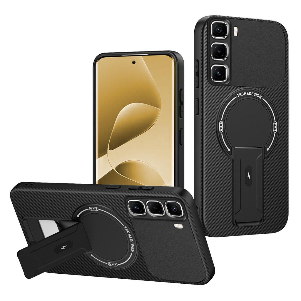 For Infinix Hot 50 Pro+ 4G Case Carbon Fiber Texture PC+TPU Phone Cover with Kickstand