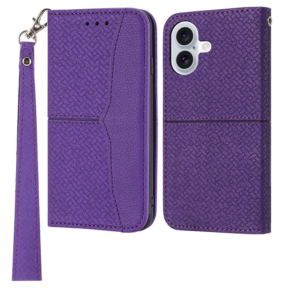 For iPhone 17 Case Woven Texture PU Leather Wallet Phone Cover with Wrist Strap