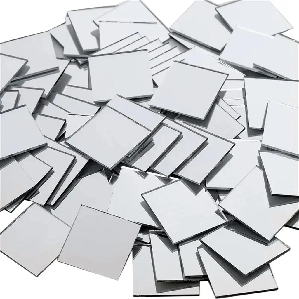 50pcs Mini Square Silver 4cm Acrylic Mirror Tiles Stickers mall Adhesive Mosaic for DIY Crafts Art Supplies Home Wall Door Decor