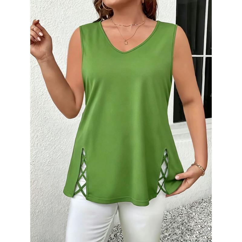 2026 Summer Sleeveless Hollow Blouse Women Large Size V-neck Fashion Vest Cross Casual Slim Fit Tank Top Elegant Loose Casual Women's Clothing