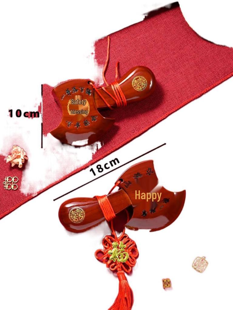 Red Peach Wood Axe Pendant: Wedding, Fortune, and Housewarming Blessings