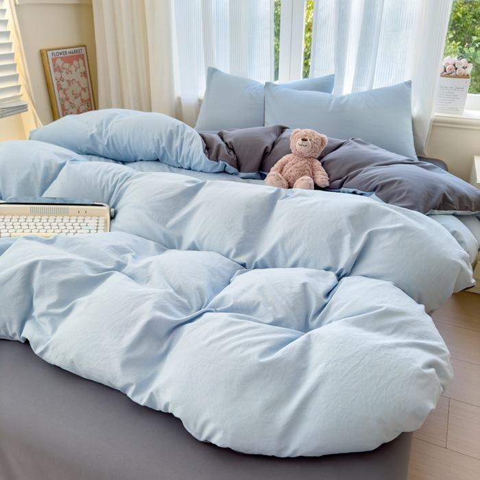 

Solid-color Plain Sleep Washable Cotton Four-piece Set - Japanese Minimalist Bed Sheets and Coverlet 1.2mS3p:D150x200
