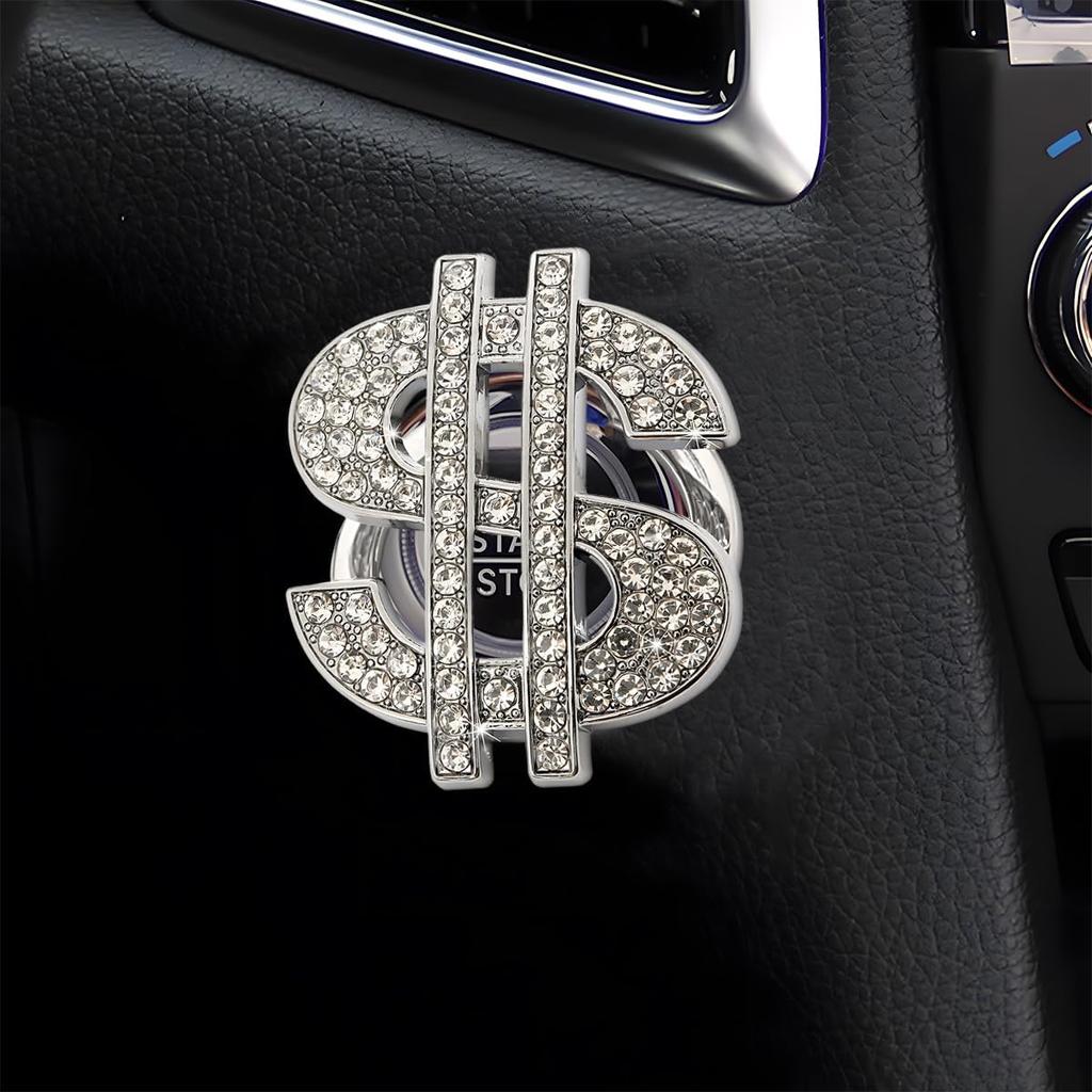 Bling Dollar Car Push Start Button Cover with Rhinestone, Anti-Scratch Engine Start Stop Button Cover Ignition Switch Protective Cap – Universal