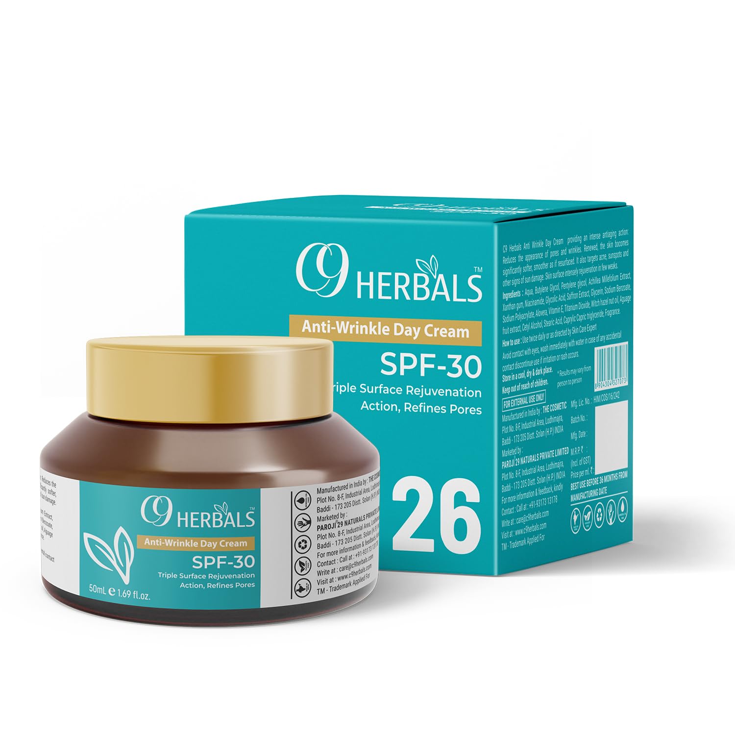 C9 Herbals | Дневной крем против морщин | Ретинол | Коэнзим Q10 | SPF-30 | Сужает поры | Тройное обновление поверхности