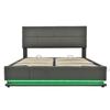 Letto imbottito 160 x 200 cm con LED, rete a doghe in metallo e contenitore, testiera regolabile in altezza e contenitore idraulico, grigio (senza materasso)