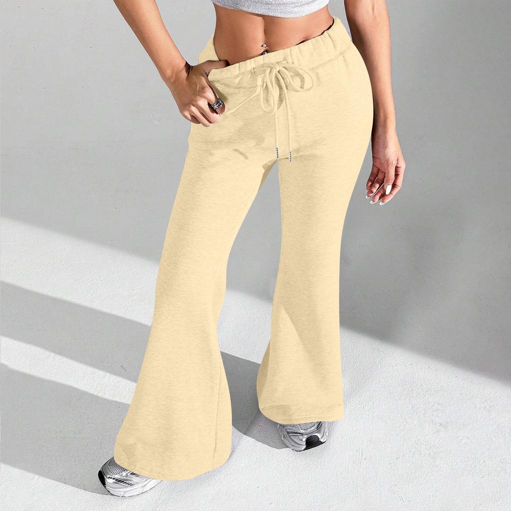Ladies Fashion Loose Draw String Waist Solid Color Cargo Pants Leisure Flares