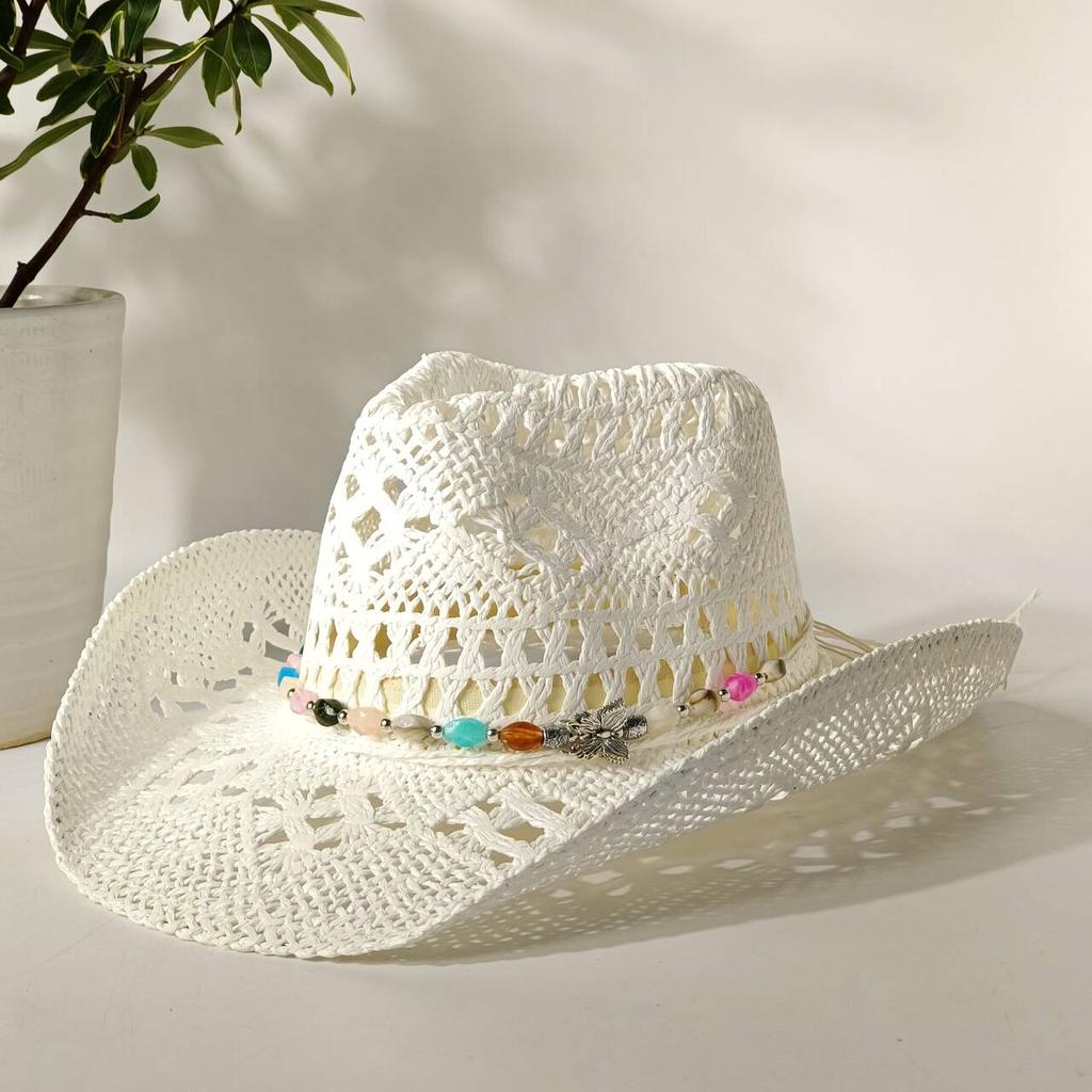 2026 Melesh Western-style Ginger Cowboy Hat with a Flexible Brim The Bohemian Style Is Perfect for Sun Protection On the Beach.