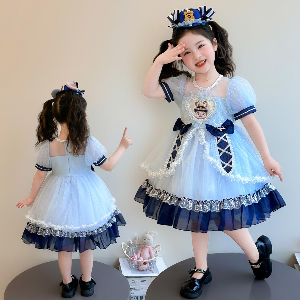 Girl cartoon rabbit police officer Lolita dress summer dress mesh princess dress fluffy dress birthday dress