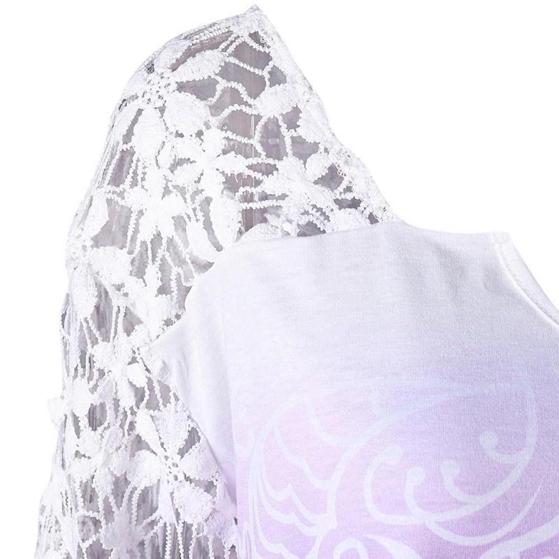 Stylish Plus Size Fashion Blouse For Women Featuring Sexy Lace And Ombre Print