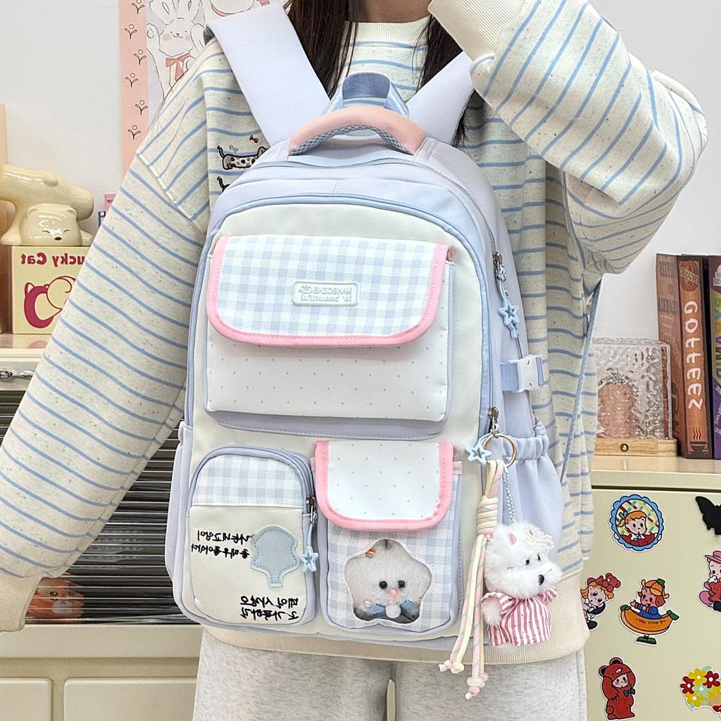 Schoolbag Japanese-style INS custard plaid campus backpack for primary and secondary school girls, commonly used for daily classes and summer