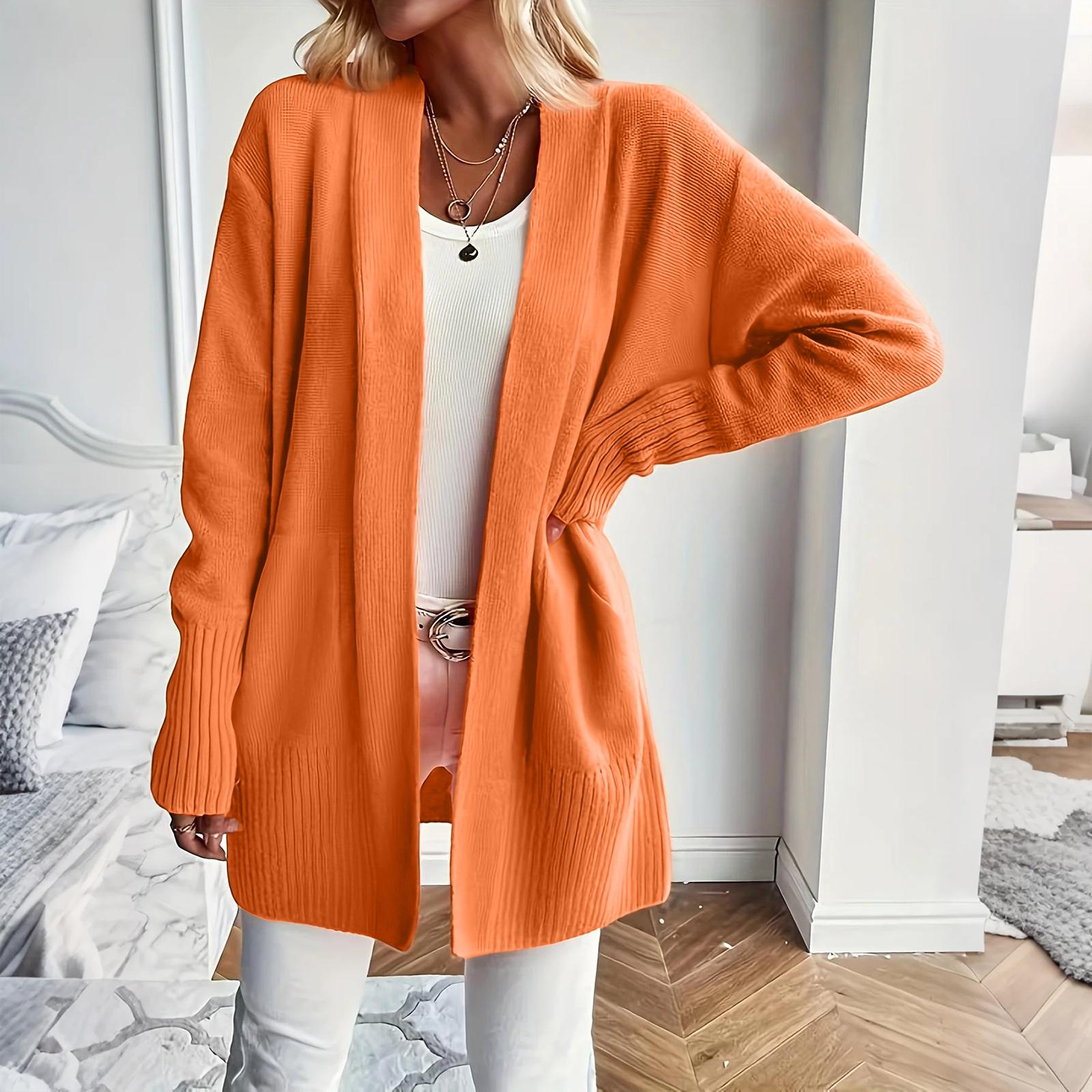 

Женский вязаный кардиган средней длины однотонный с длинным рукавом куртка свитер вязаный свитер XL