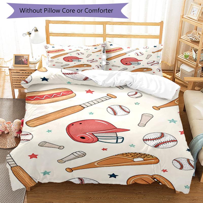 3pcs Baseball Bedding Set Duvet Cover Closure Includes 1 Duvet Cover & 2 Pillowcases, Soft and Comfortable for All Seasons.