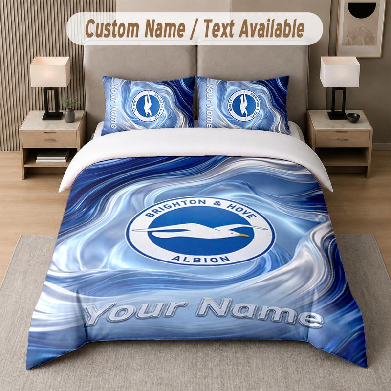 Brighton & Hove Albion Football Design Bedding Set Custom Text 1 Duvet Cover & 2 Pillow Cases