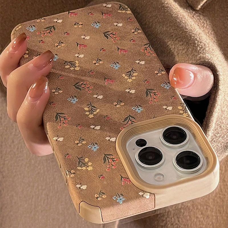 For iPhone 17 Pro Max Case Fashion Vintage Beige Suede Floral Design Cases For iPhone 11 12 13 14 15 16 Pro Max Plus XS XR Cover