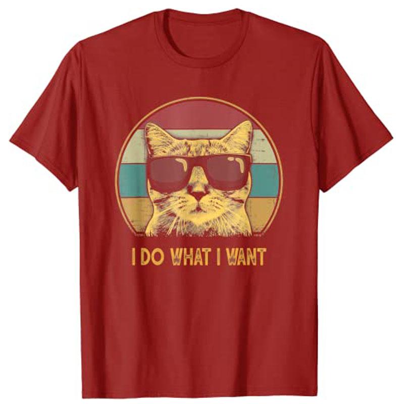 

Retro I Do What I Want Cat Funny Cat Lover TShirt Womens Fashion Tee Tops Y2k Vintage Kitten Graphic Women Clothes Personality S