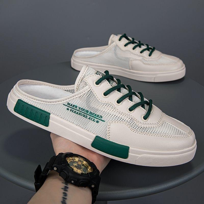 Summer New Men Breathable Casual Shoes Designer Originality Elastic Band Versatile Flats Shoes Half Slippers Male Sandals Tenis