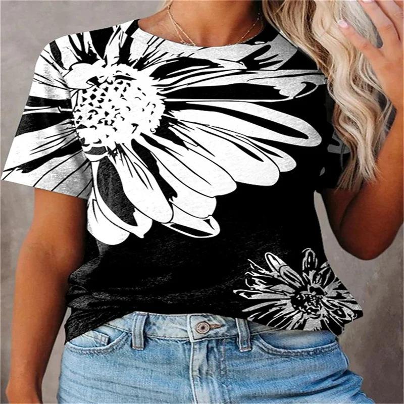 Women's 3D T-shirt with Digital Printing Round Neck Loose Short Sleeved T-shirt