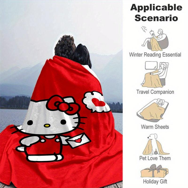 1pc. Hello Kitty Red Background Cute Cartoon Blanket - Perfect for Home, Office, Outdoor Use, Gift Idea, Suitable for Al