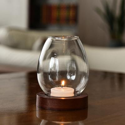 1PC Transparenter, winddichter Kerzenhalter aus Glas, Kerzenständer, Teelicht-Tischdekoration, rund