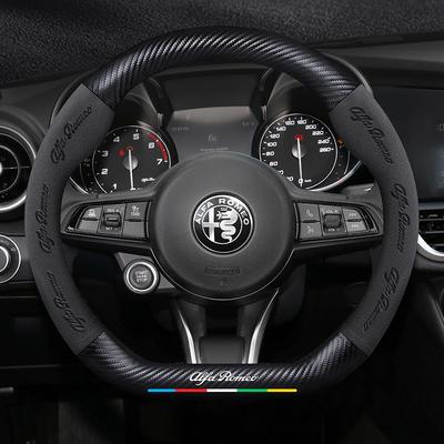 Stickers Carbon Suede Car Steering Wheel Cover For GT 147 156 159 166 Giulia Tonale Stelvio Giulietta Mito Milano