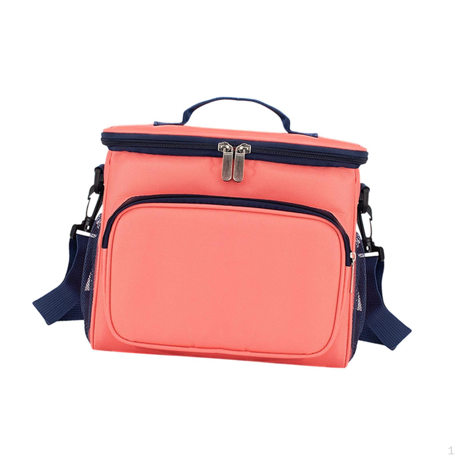 Многоразовый ланч-бокс с передним карманом изолированная сумка-холодильник для пикника пешего туризма пляжа черный розовый 1190₽