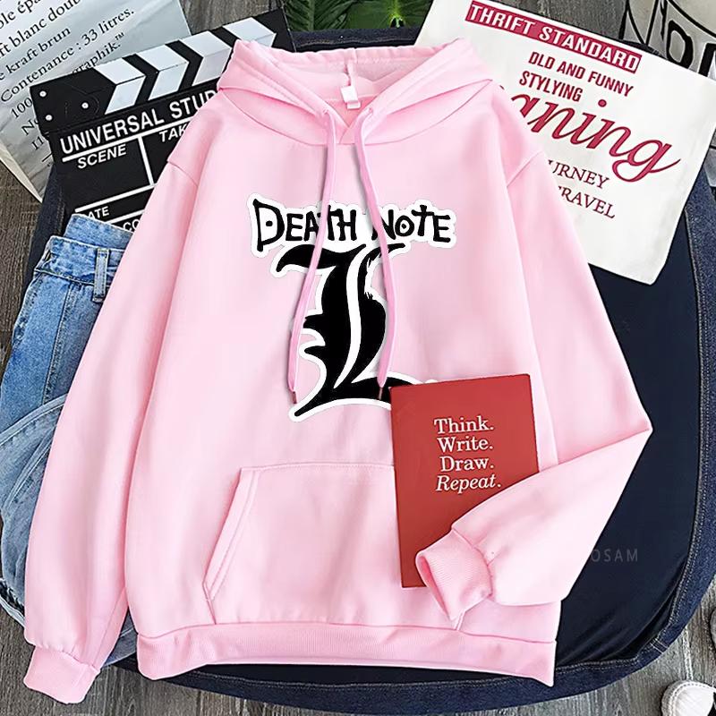 Harajuku Anime Death Note Logo Manga Long Sleeve Sweatshirts for Women Men Winter Warm Gothic Itself Oversized Hoodies Clothing