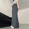 Frühlings-/Sommerliche fließende hochtaillierte karierte Hose mit geradem Bein für Damen - Lässige Weitbein-Hose