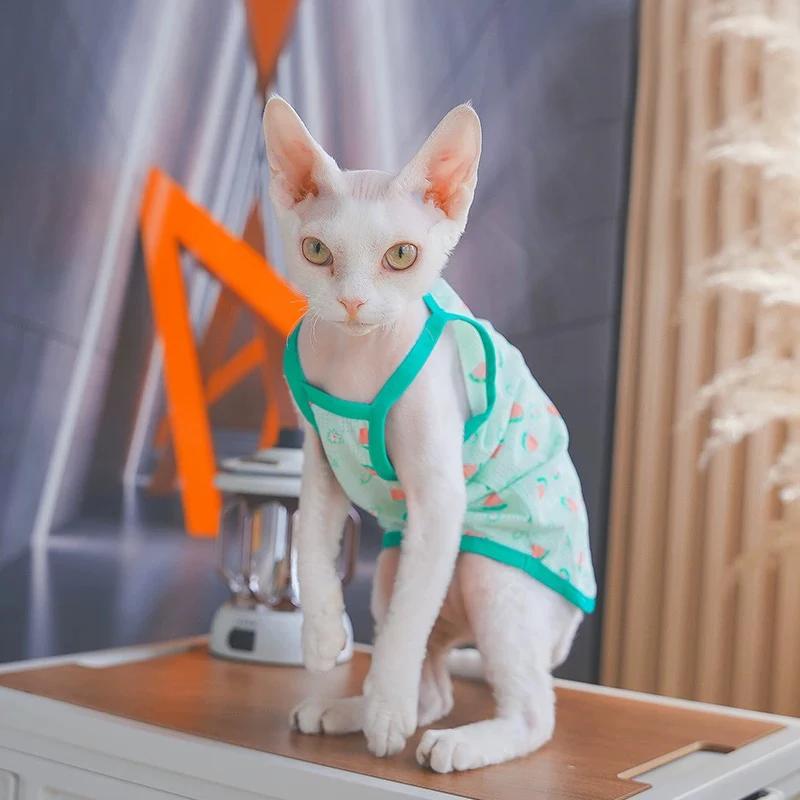 Katoenen Cartoon Vest voor Sphynx Kat in Zomer Mode T-shirt voor Kittens Ademende Halter Tops voor Kat Pyjama voor Devon Rex