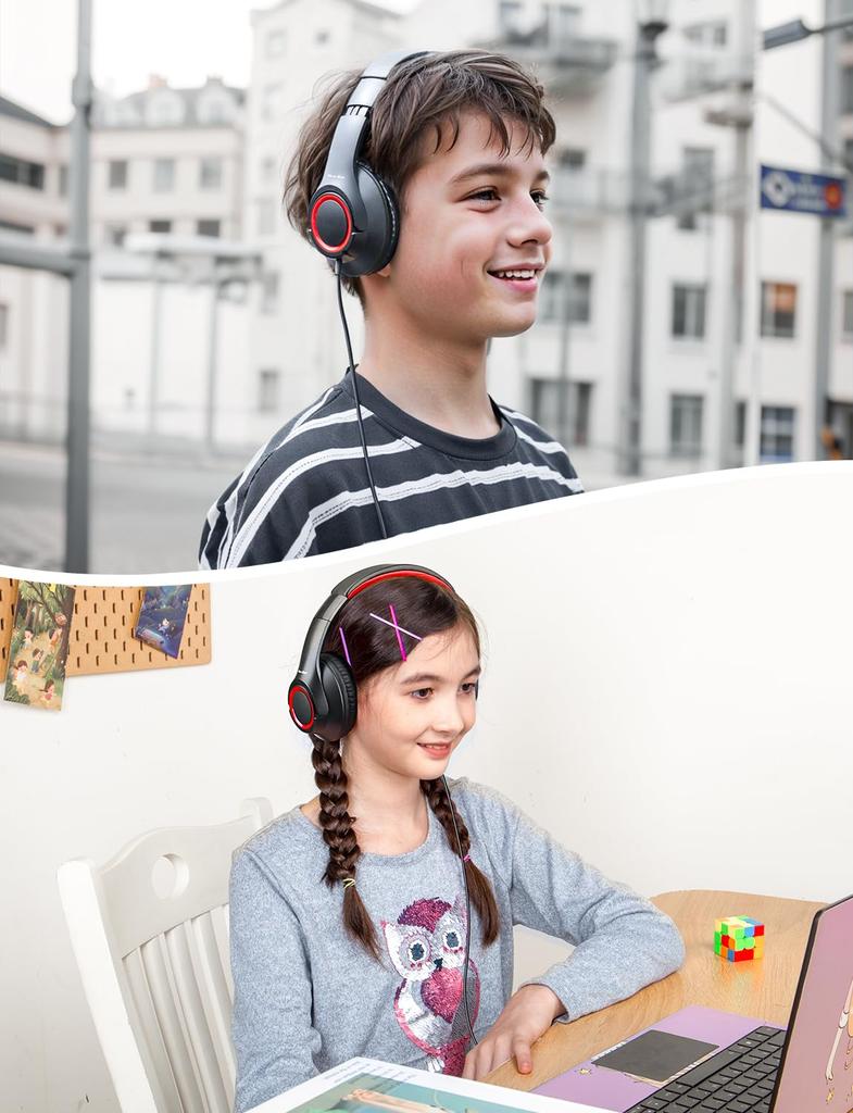 KH30 Kids' Wired 3.5mm Headphones with Adjustable Volume Limit and Folding