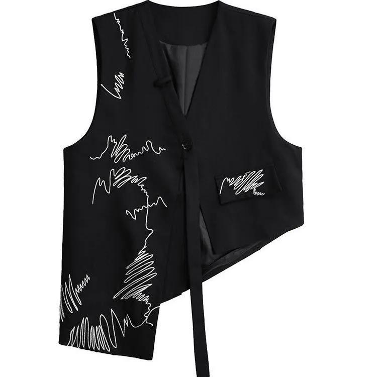 

Женский весенний ретро черный жилет с чувством дизайна, нерегулярный, с индивидуальностью, свободный, модный женский жилет One Size чёрный