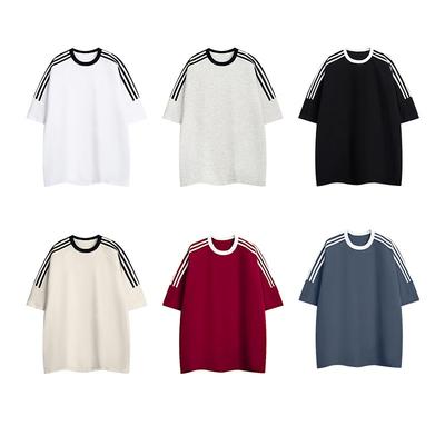 A Combed Pure Cotton Retro Striped Sports Short-sleeved T-shirt for Women