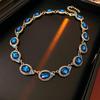 Pre-Owned Floral Geometric Rhinestone Jewelry Set with Clavicle Necklace & Earrings In Turquoise and Pearl Tones