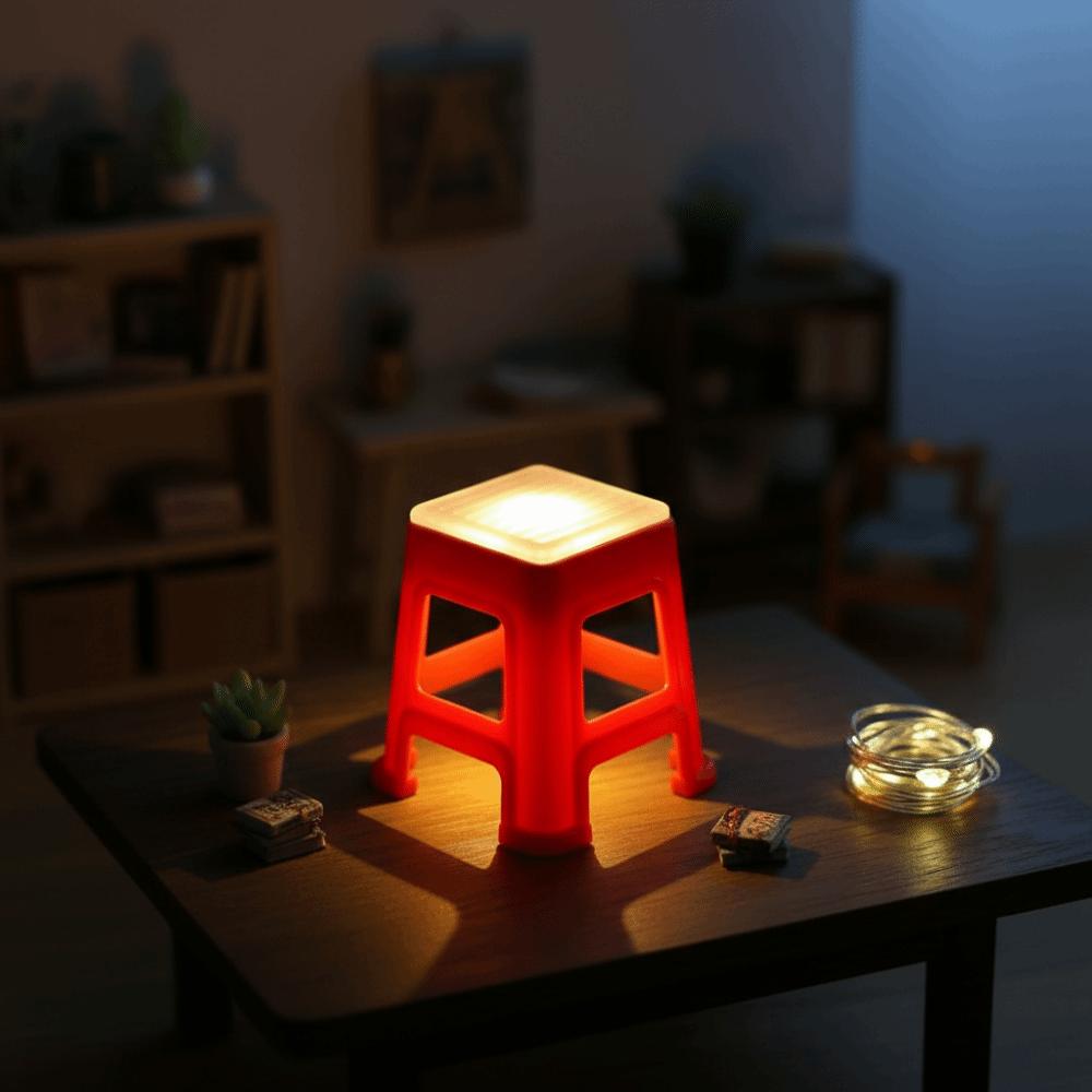 Ornament Plastic Material LED Mini Stool LED Light Stool Shape Night Light Cute Design Mini Size Phone Holder Desktop Use