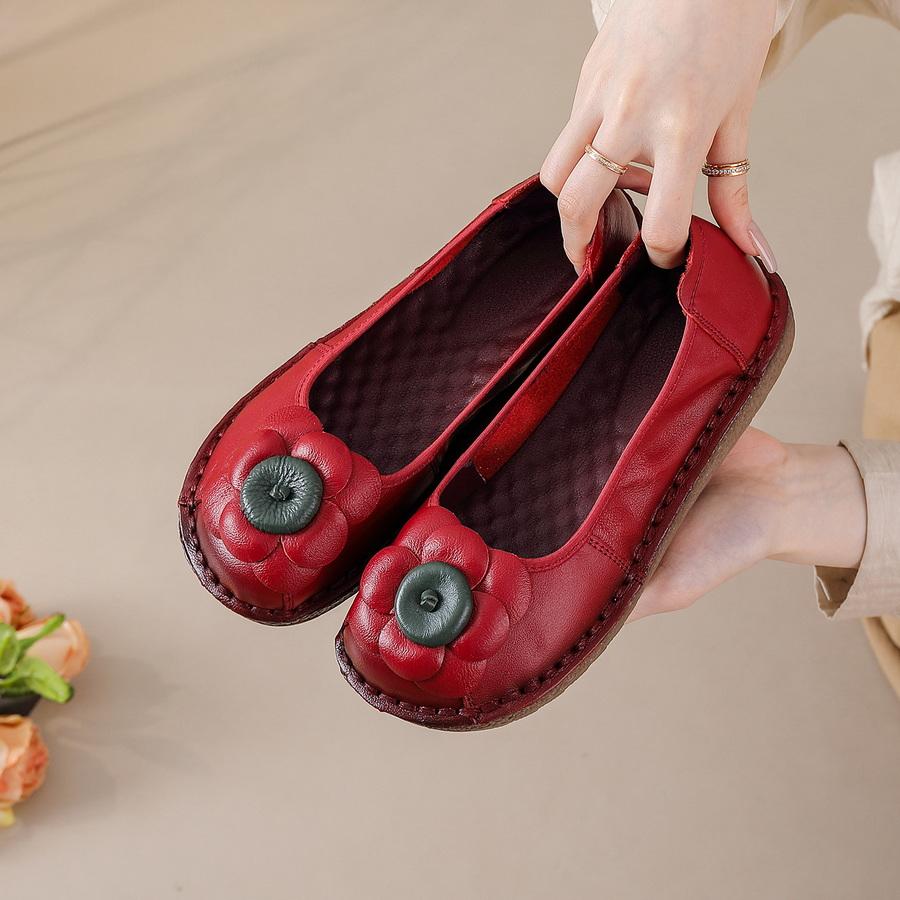 Fashion New natural leather ballet flats women's autumn unique moccasins woman luxury ancient flats soft travel shoes lady flower loafer