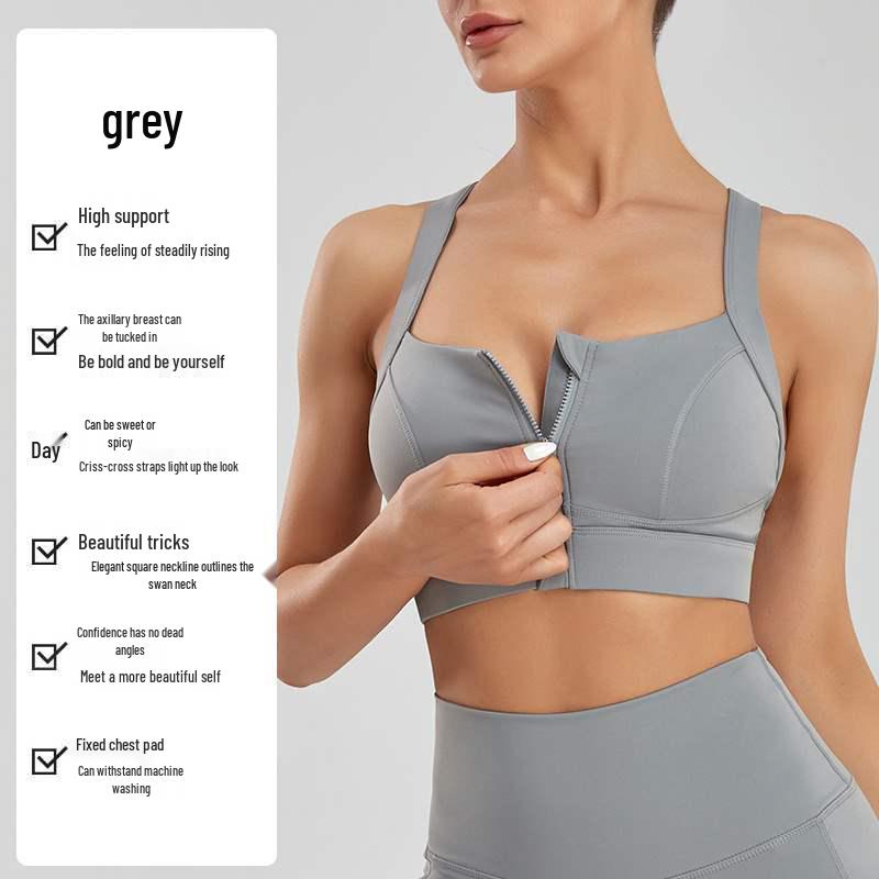 

Спортивный бюстгальтер большого размера с защитой от ударов для женщин - Элегантный дизайн для бега и йоги, Застежка-молния, Минимизирующий эффект, Красивая спина M