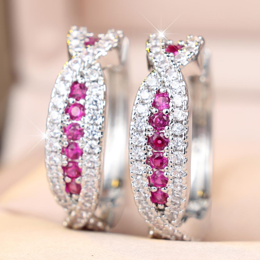 Brilliant Four Color Option Zircon Cross Twisted Hoop Earrings for Women Daily Wear and Party