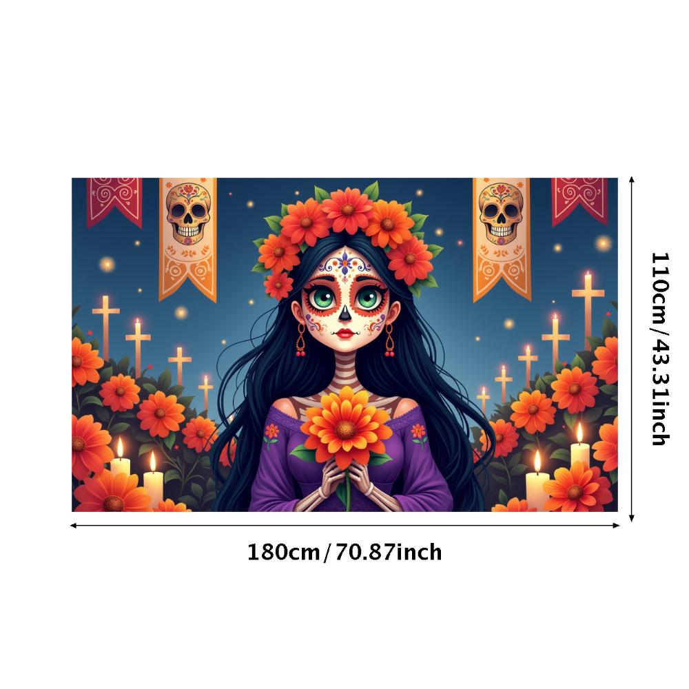 Фон для мероприятия Художественная тематика Украшение Череп Баннер День Мертвых Красочный дизайн Цветочный Череп Баннер Для Фотосессии