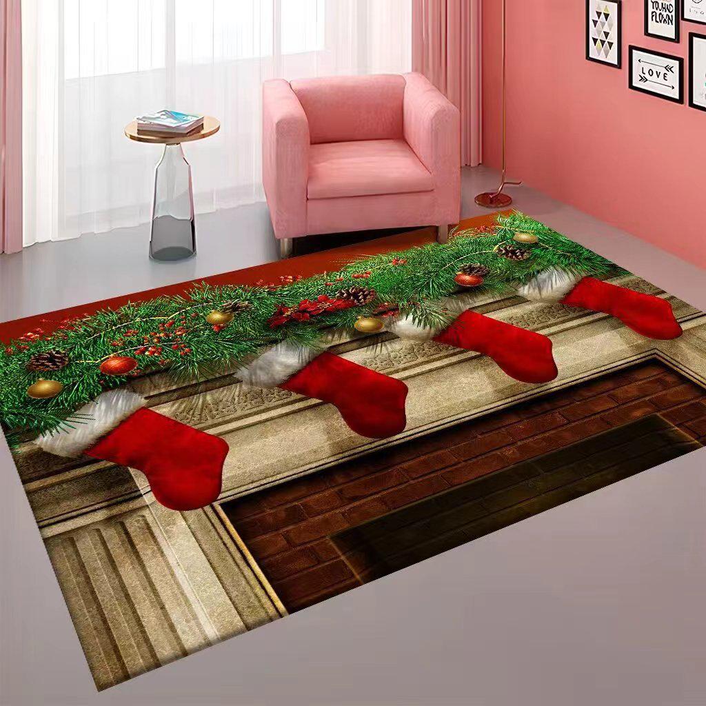 Large Crystal Velvet Non-Slip Water-Absorbent Christmas Carpet for Living Room and Bedroom