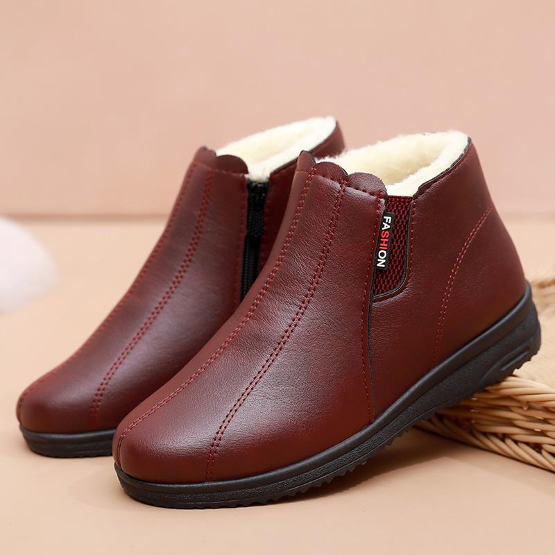 Women Winter Short Boots Warm Faux Fur Lined Snow Boots Waterproof Leather Ankle Boots