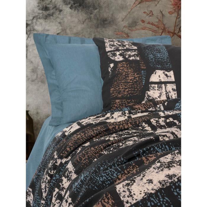 Parure de lit - 1 housse de couette 220 x 240 cm + 2 taies d'oreiller 60 x 60 cm - 100% coton renforcé - Vert