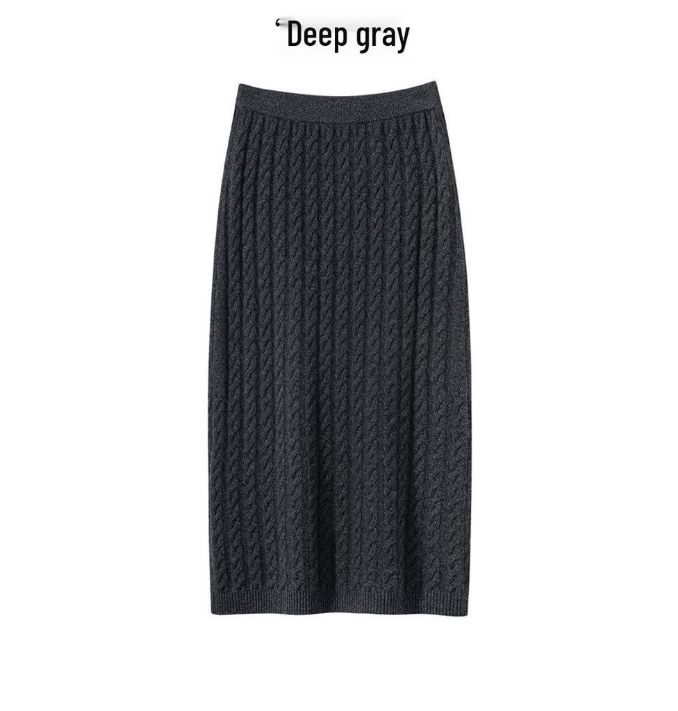 Cashmere Women's High-End Cable Knit Round Neck Sweater & High Waist Skirt Set