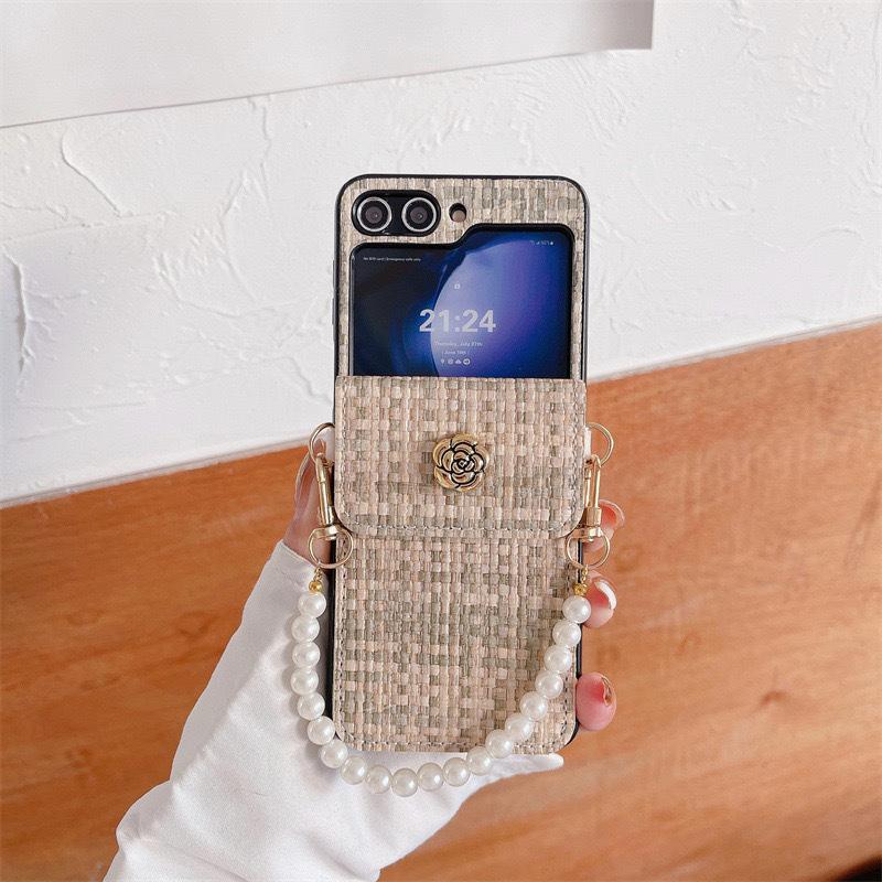 Blumen-Brieftasche Handyhülle für Huawei Pocket2 Faltbildschirm Flip für Samsung Zflip5 Perlen-Handkette