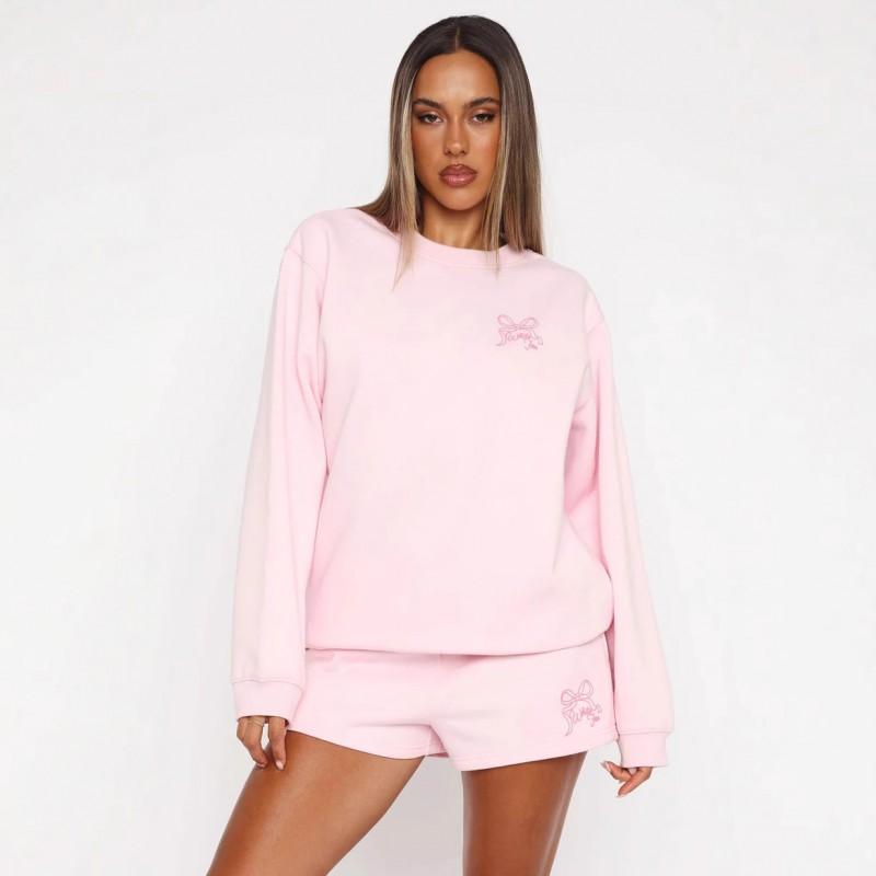 2026 Womens Long Sleeve Sweatshirt Bow Print Loose Fit Casual Top