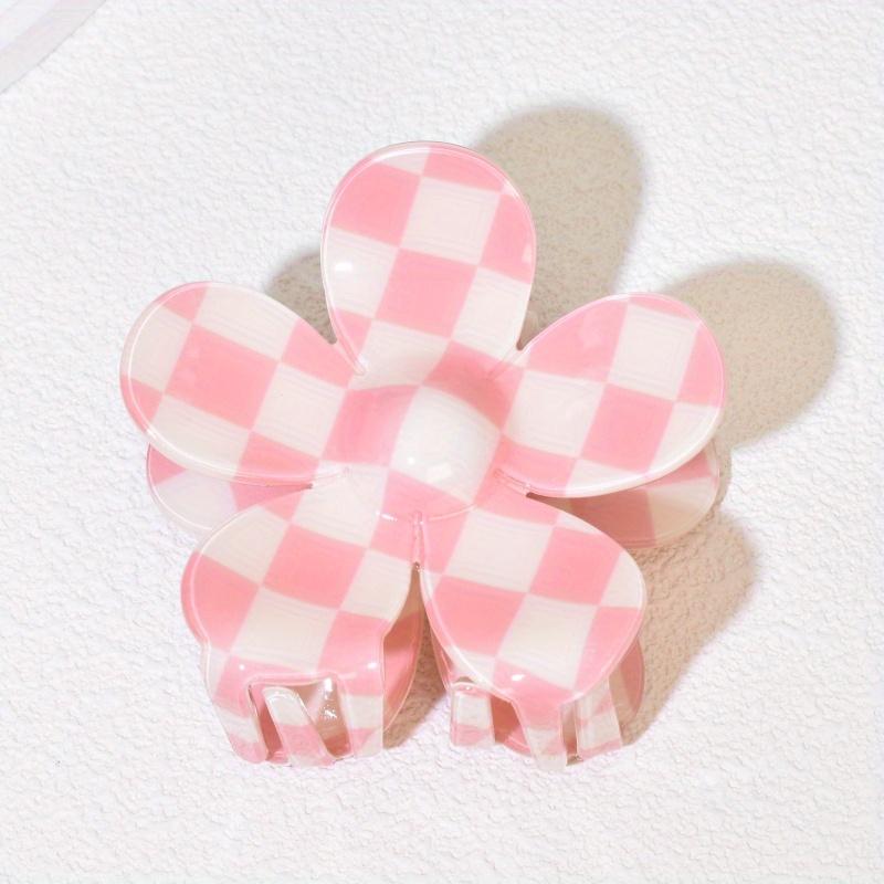 

1 set of Women s classic checkerboard acrylic flower clip Thick hair long hair for black and white checkerboard flower clip Pink
