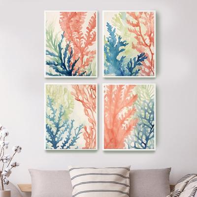 Blue Green Orange Seaweed and Corals Posters Prints Canvas Printing Modern Wall Art Picture for Living Room Home Decoration