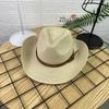 Cappello da Cowboy Unisex di Paglia a Tesa Larga Protezione Solare Cappello da Cowboy Cowgirl Western con Cordino Antivento Durevole da Viaggio Pieghevole per l'Estate