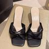 New Arrivals Open Run Women Ribbon Twisted Square Toe Low Heel Sandals