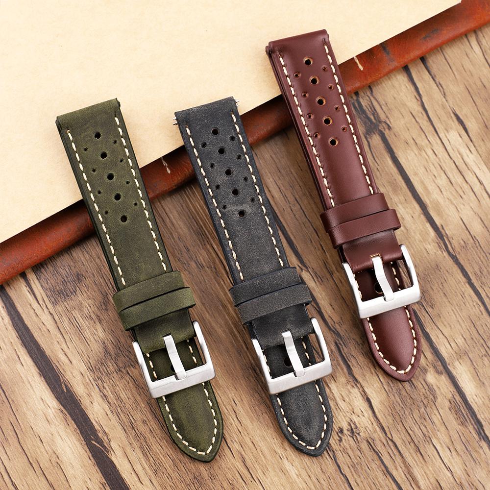 Vintage Leather Watch Strap 20mm 22mm Porous Breathable Watchband Handmade Stitching Replacement Wrist Bracelet Belt Accessories