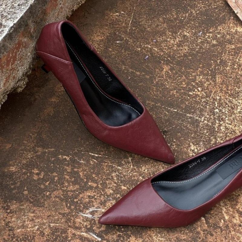 

Fashion 2025 High Quality Women s Shoes Shallow Women s High Heels Fashion Leopard Print Office and Career Sexy Pointed Toe Heels Women 40 темно-красного